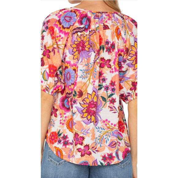 Liverpool Los Angeles Blouse Woven Floral Print Split V-Neck Short Sleeve Large - Picture 7 of 13